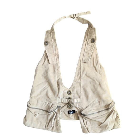 Y2K 2000s Waistcoat Corduroy Vest Tan M Cargo Utility Cyber Grunge Twilightcore - Picture 3 of 9